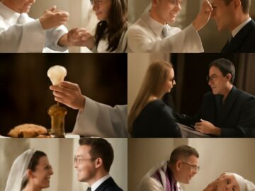 Catholic Baptism preparation with baptismal water and candle