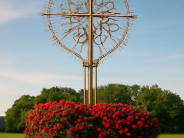 Catholic church symbols representing the seven sacraments and faith
