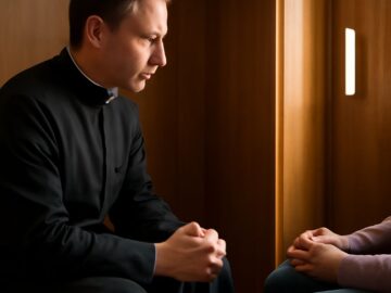 Catholic symbols representing the seven sacraments and Reconciliation