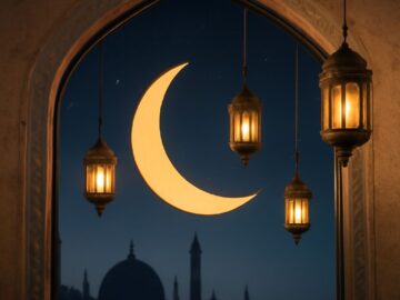 Eid al-Fitr celebration with people gathering and sharing meals