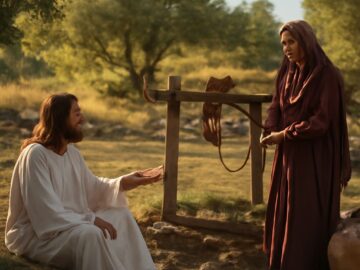 Jesus speaking with the woman at the well in John 4